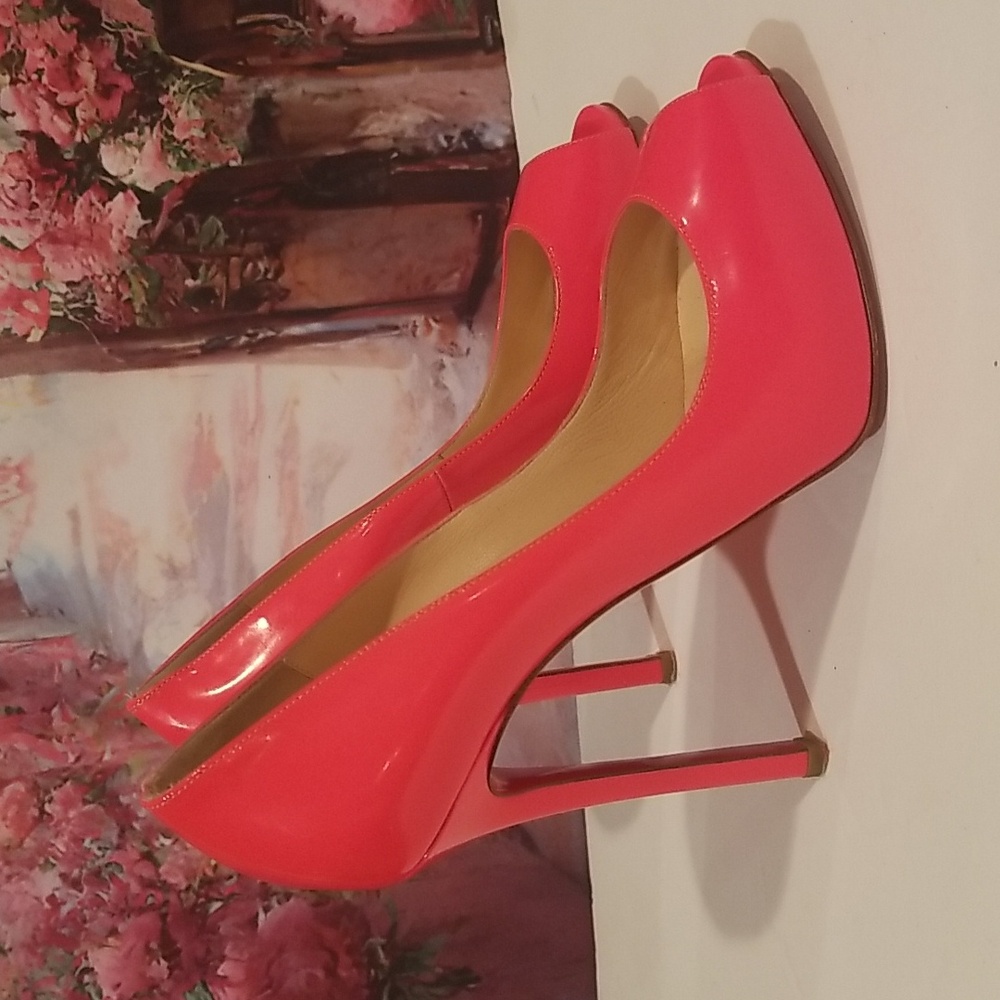 Christian Louboutin peep toe neon pink sexy heels - Picture 8 of 16